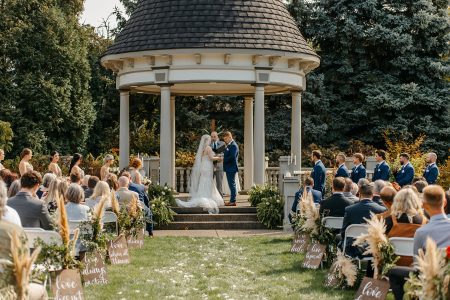 Romantic garden wedding ceremony at historic Beaver Station near Pittsburgh