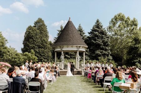 Outdoor garden wedding ceremony at Beaver Station in Beaver County Pennsylvania