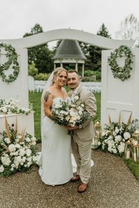 Bride and groom romantic garden wedding portrait at historic Beaver Station wedding venue