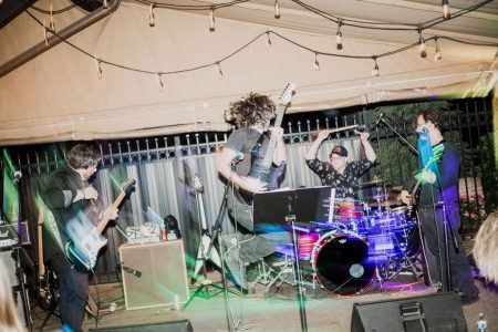 A band plays at a wedding reception at Beaver Station on the covered Trackside Courtyard