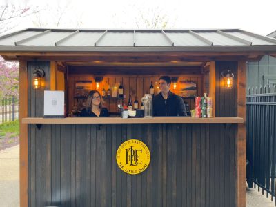 Custom built bar at Beaver Station features wood from the original 1897 baggage room