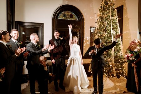 Bride and groom celebrate their NYE wedding ceremony at historic Beaver Station near Pittsburgh PA