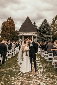 Bride and groom celebrate their garden wedding ceremony near Pittsburgh PA