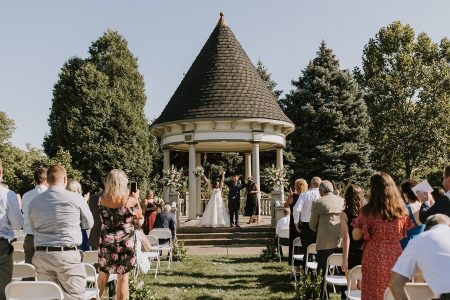 Bride and groom celebrate their garden wedding ceremony near Pittsburgh PA